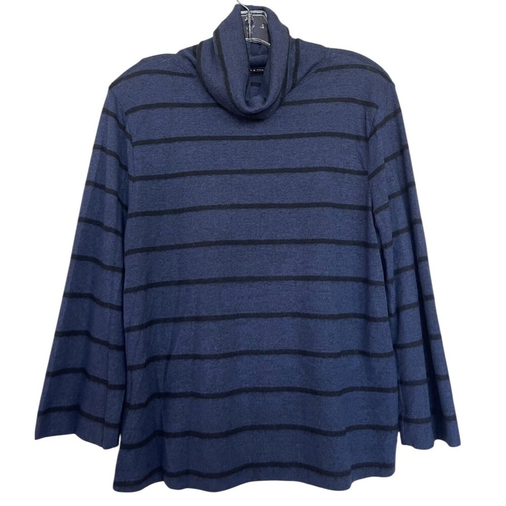 Nally & Millie Turtleneck Womens Size Medium Blue Black Striped Soft Lightweight